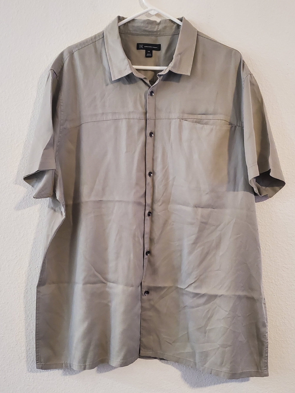 INC International Concepts Short Sleeve Button-Down Shirt - Light Gray Size XXL